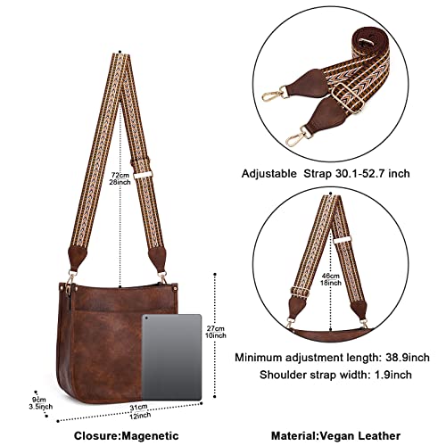 Image of HKCLUF Crossbody Bags for Women Trendy Vegan Leather Hobo Handbags With 2PCS Adjustable Guitar Strap Shoulder Bucket Bags