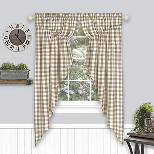 Achim Home Furnishings Buffalo Check Gathered Swag Window Curtain Pair, 72" x 63", Taupe, Taupe & Ivory