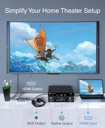 Image of Kinivo HDMI Switch with Audio Extractor 560BNT (5 in 1 Out Hub, Toslink Optical Audio Port, SPDIF, 4K 60Hz Switcher, 18Gbps, IR Remote) - Compatible with Gaming Console, Cable TV, PC, Dolby Digital