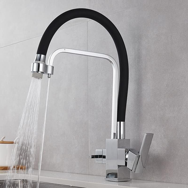 Robinet d'évier de cuisine chromé carré avec jet filtré