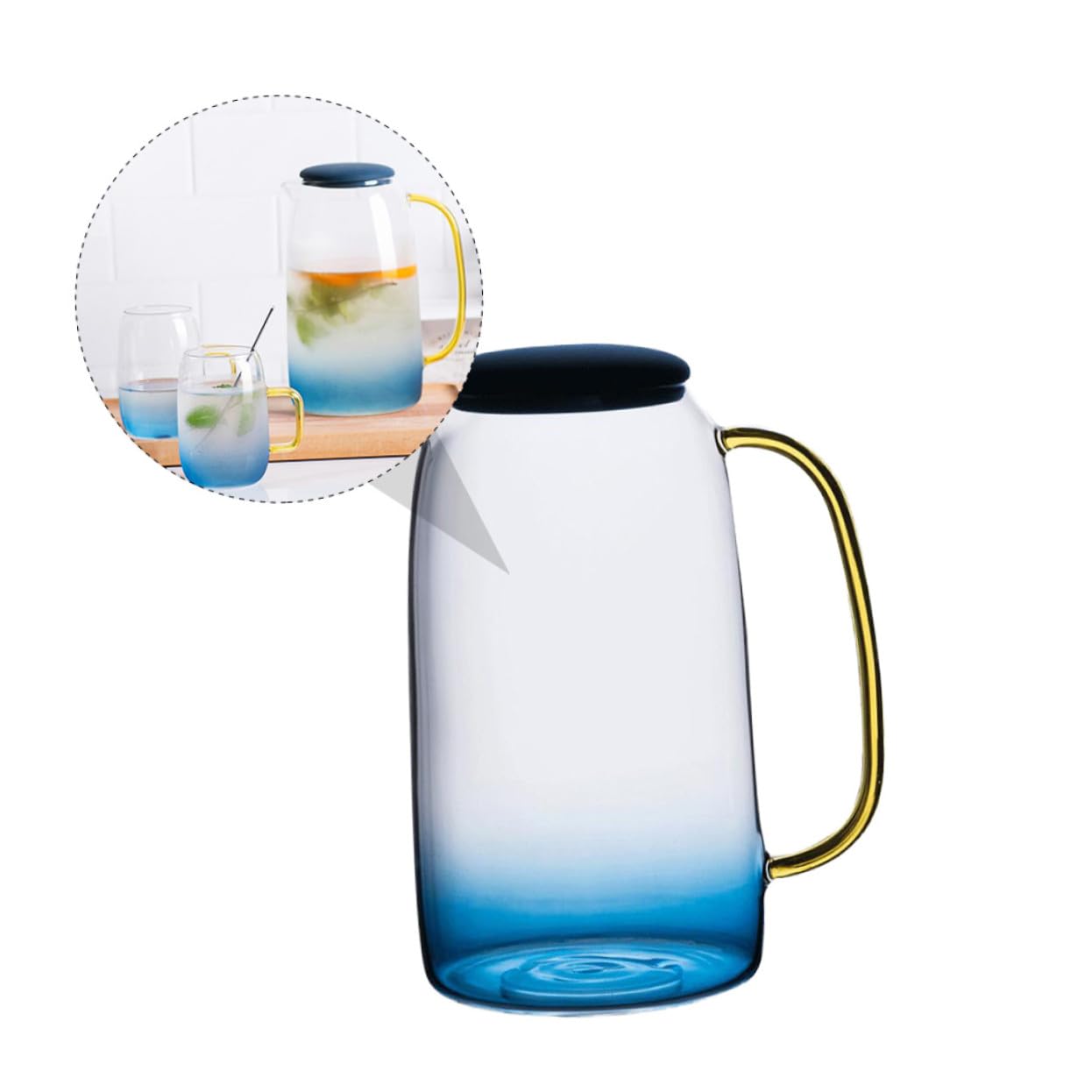 Jarra de Agua Resistente al Calor de Vidrio Jarra de Agua Hogar con Tapa para Preparar y Servir Bebidas Frías Jugo o Tés la Cocina o Sala de Estar