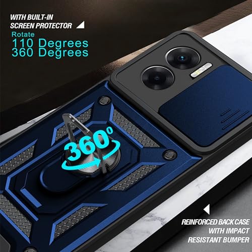 Image of SPAZY CASE Poco X7 Pro 5G Back Case | Heavy Duty Hybrid Case with 360 Degree Rotating Finger Ring Holder + Slider Shutter Camera Protection Cover for Poco X7 Pro 5G 5G - Blue