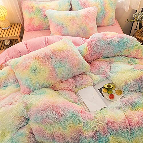 Buy 5 Pcs Shaggy Duvet Cover Set Get 3 Pcs Fluffy Area Rug Set For Girls Daughter Mermaid Unicorn Themed Room Decor #TOP2