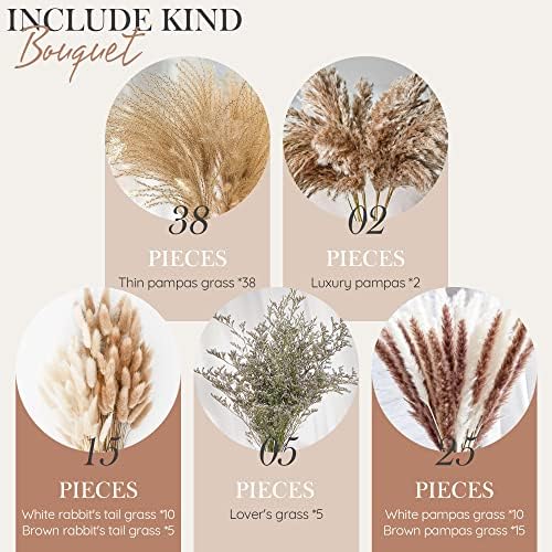 Pampas Grass Artificial Flowers Decorative, Natural Dried Pampas Grass Plants Fluffy Dried Flowers for Home Decor, Boho Living Room Decoration Pampas Grass 43cm 85 Pieces