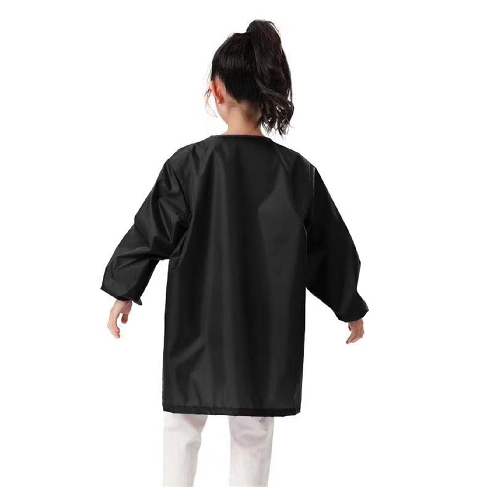 Tablier de peinture pour enfants avec fermeture éclair sur le devant pour filles, garçons, enfants, travail manuel noir, taille XL