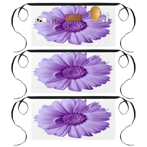 Tablier court Lalic Daisy (lot de 3) avec 3 poches pour cuisine et bistrot, 60x30.5cm