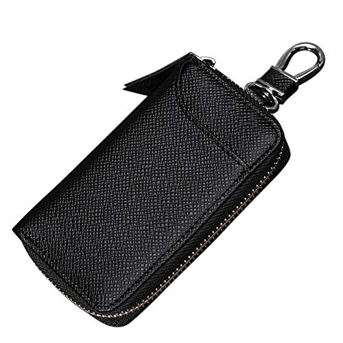 Linsam Key Holder Case?Portable PU Leather Car Key Chain Purse?Multi-Function Key Case with 6 Hooks for Men and Women (Black-2)