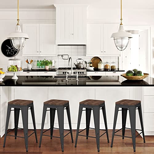 Tongli 24 Inch Bar Stools Set Of 4 Counter Height Stools Stackable Bar Stool Backless Metal Barstools Matte Black Counter Stools Indoor For Kitchen & Island&Dining Chairs Set Of 4 #TOP6