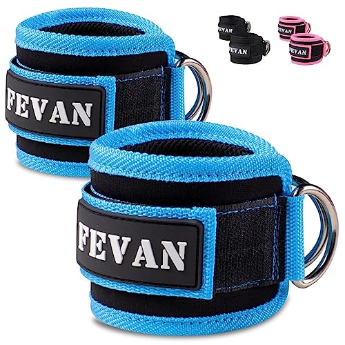 FEVAN 2 Tobilleras Poleas Gym - Tobillera para Polea Acolchada de Velcro - Accesorios Gym Unisex (Azul) (Azul)
