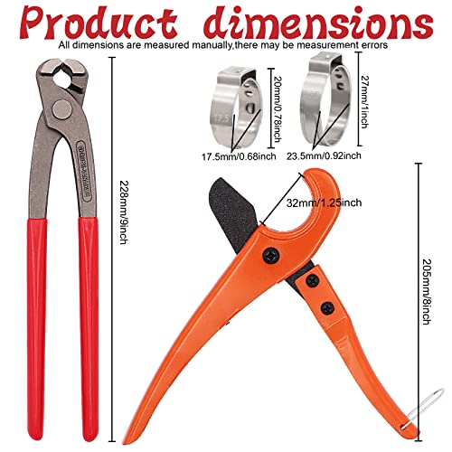 Ear Hose Clamps Pliers Pincer Crimper Tool With Pex Pipe Cutter For Tube 1/8 Inch-1 1/4 Inch And 10Pcs 3/4-Inch, 20Pcs 1/2-Inch 304 Stainless Steel Clamps #TOP1