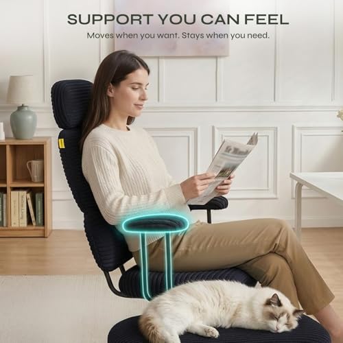 Image of Pinmoco ADHD Cross Legged Office Chair, 3-Zone Back Support, Wide Seat | Ultra-soft plush seat with armrests. Extra-wide for cross-legged & ADHD sitting. 3-zone support: neck, mid-back & lumbar.