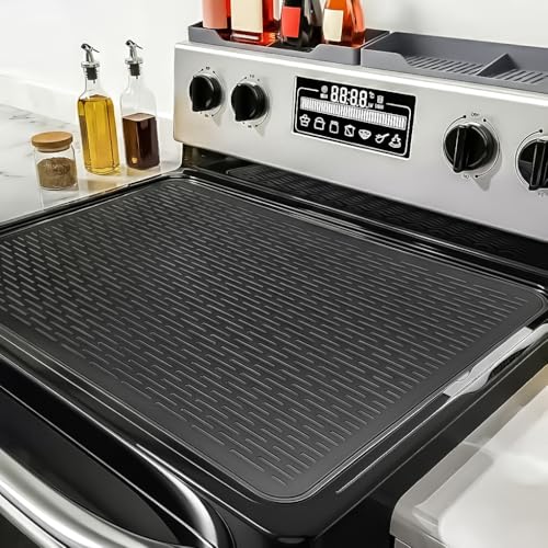 Induction Hob Protector Mat 71x50cm Induction Hob Covers Silicone Stove Top Cover for Electric & Ceramic Cookers Heat Resistant Scratch Proof Kitchen Worktop Saver Black