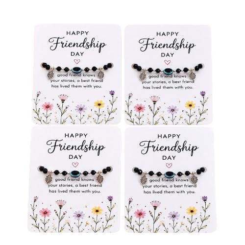 Mei & More Friendship Day Bracelet Gift Set Pack of 4 | Adjustable Black Beaded Friendship Bracelets with Greeting Cards | Best Friend Gift for Girls Women Boys | Friendship Day Gift-image-39