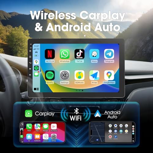 Image of Haudio 10.1 inch Single Din Car Stereo, Rotatable Touch Screen Radio with Wireless Apple CarPlay & Android Auto, Backup Camera, Mirror Link, SWC, GPS, Voice Control, Bluetooth, WiFi