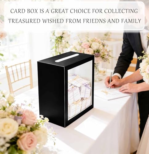 Image of SietDESEO Black Card Box for Party with Clear Window Large Gift Card Box Holder for Wedding Reception Birthday Graduation Baby Shower Raffle Ticket Box