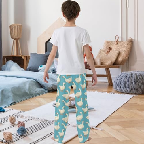Boy's Pants White Goose Light Blue Jogger Pants Elastic Waist Long Bottoms Trousers with Pockets 6-14 Years3