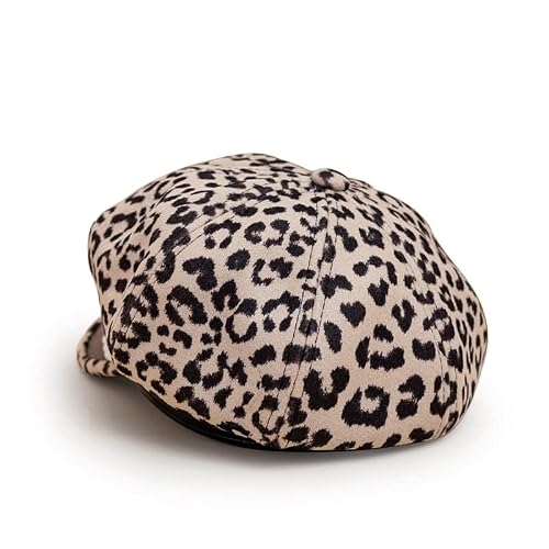 Leopard Pearl Spring Autumn Women Fashion Korean Version Beret Shading Girl Personality Peaked Cap Newsboy Hat (One Size,01) #TOP1