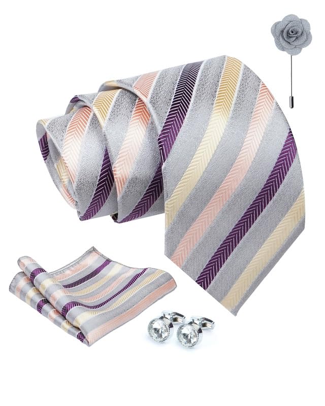 axlon Tie for Men – Micro Silk Neck Ties Set with Cufflinks Flower Pin, Pocket Square & Black Gift Box, Combo Necktie Sets for Office Wear, Formal Suits & Weddings (0, st7pn)-picture-18