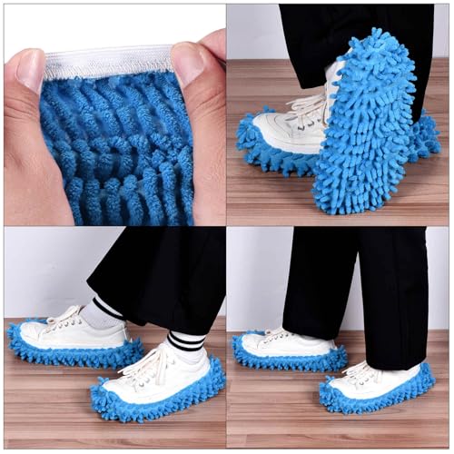 Image of MECCANIXITY Mop Slippers Washable Microfiber Floor Cleaning Shoes Cover Chenille Duster Foot Socks Tools for House Clean, Grey 8 Pack