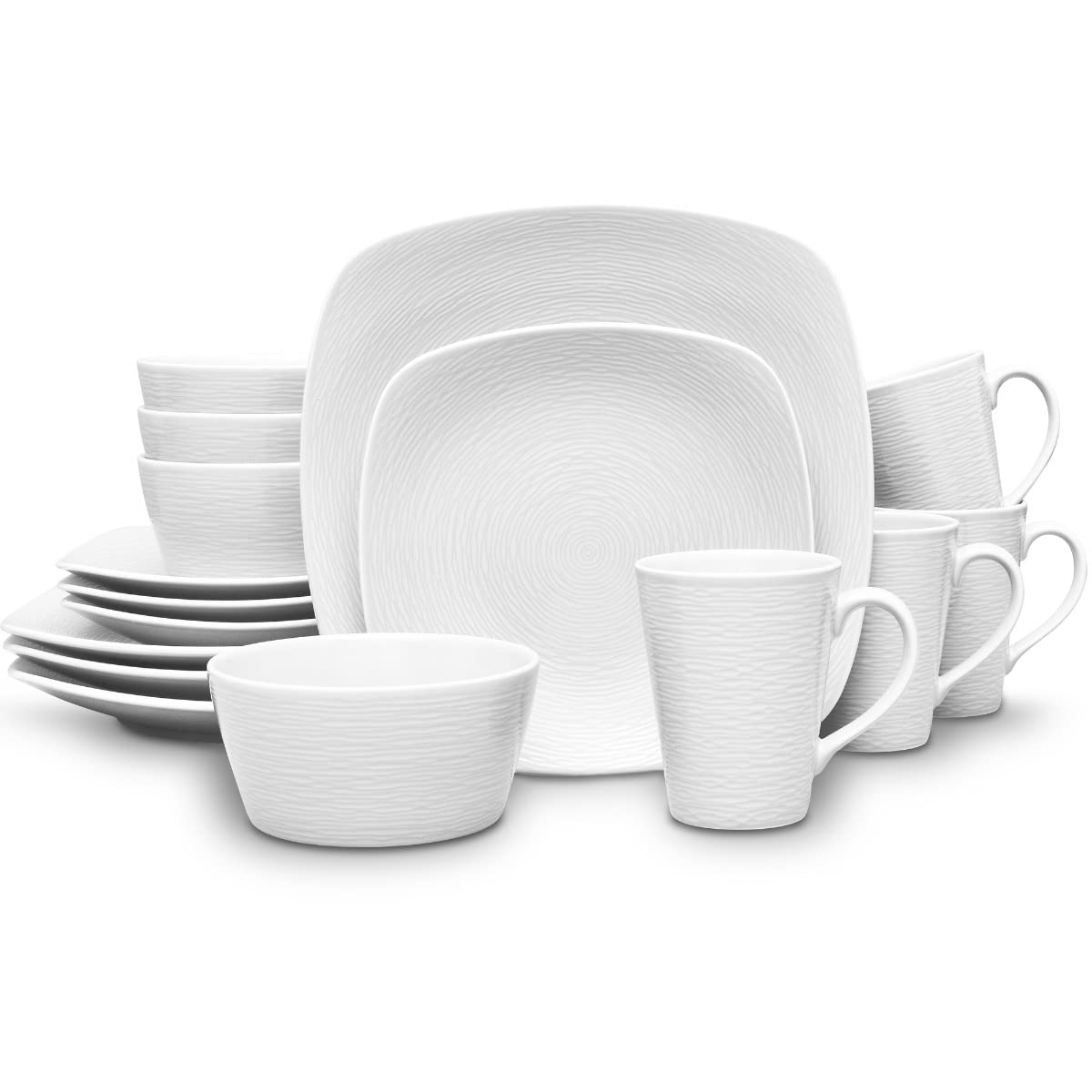 NoritakeWow Swirl 16-Piece Square Set in White
