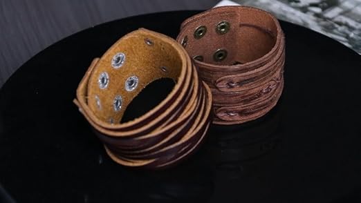 NIGHTCRUZ Punk Leather Cuff Bracelet, 2PCS Vintage Leather