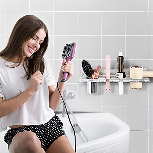Hair Tool Organizer with Iron Cup,Tukuos Wall Mounted Blow Dryer Holder, Vintage Bathroom Hair Dryer Holder for Curling Iron,Flat Iron, Blower, Brushes - 4 Compartments for Styling Tools Accessories