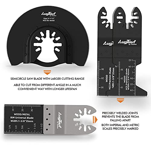 AugTouf Oscillating Saw Blades 24PCS, Multitool Blades for Wood,Metal,Plastic,Bolts, Universal High Carbon Steel Multi Tool Blades with Quick Release Design - Thumbnail 4