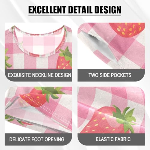 ALAZA Plaid Strawberry Pajamas Short Sleeve 2 Piece Sleepwear Top and Bottom Pajama Set Unisex4