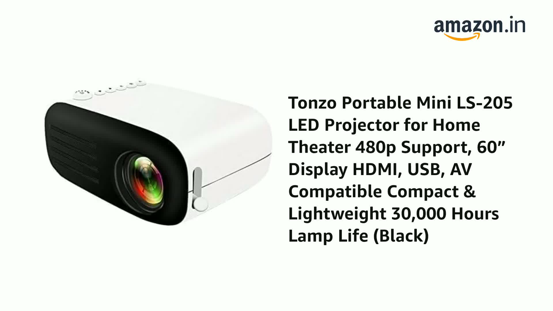 Tonzo Portable Mini LS-205 LED Projector for Home 480p Support, 60