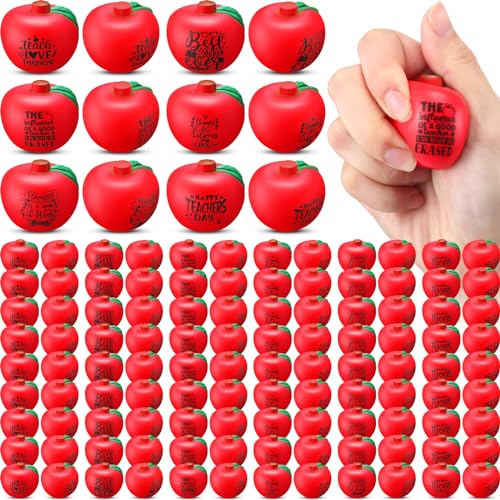 ShinyRelief 120 Pcs Teacher Stress Relief Balls Thank You Stress Balls Bulk Squeeze Foam Soft Apple Shaped Teacher Appreciation Stress Balls Motivate Encourage Toys for Teacher's Day Gifts