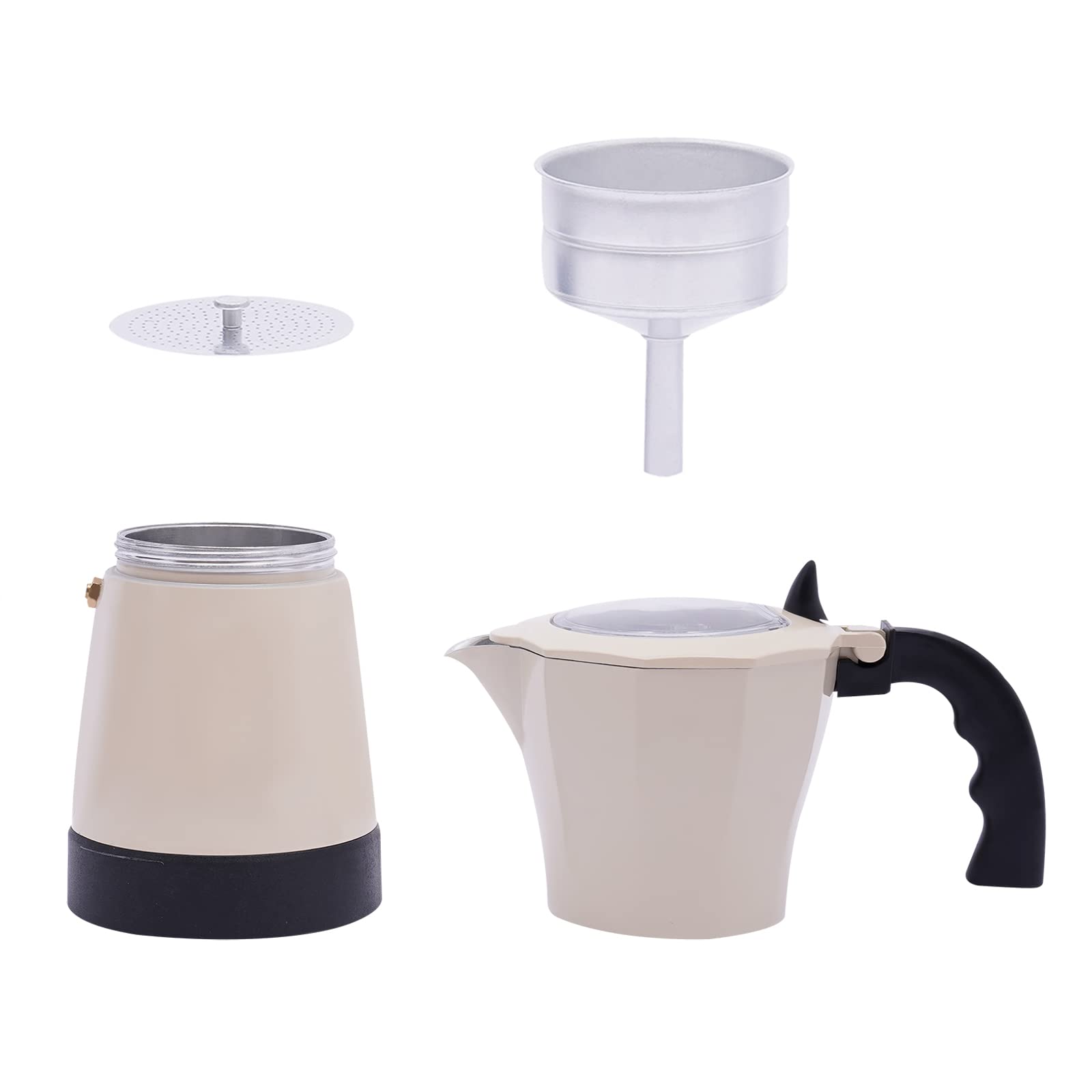 300ML 480W Aluminio Eléctrica Cafetera de Café Moka con Base 6 Tazas de Café para Familias, Reuniones, Cafés, Oficinas, Salones Universitarios, Viajes de Negocios, etc. (Blanco Crema)