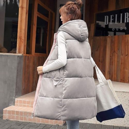 Manteaux sans manche pour femme long et matelassé à capuche