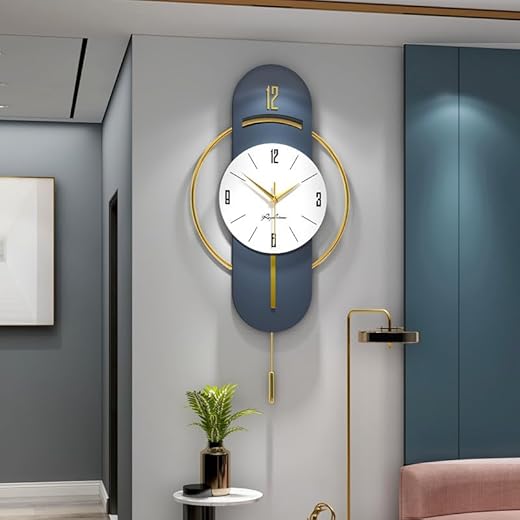 DISHIN Home Decoration European Wall Clock Crystal Luxury Living Room Creative Personality Art, Metal, Blue, 62 * 37 * 6.8 Centimeters,Analog (Antique)