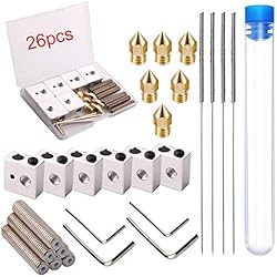 Anet A8 Ventilador Extrusor 6x30 mm boquillas de extrusión de latón,0,4 mm + 6x bloque de calentador de aluminio,6x boquilla de teflón garganta, Kit de limpieza de boquilla?para MK8 Makerbot Anet A8 Impresora 3D