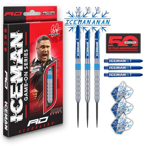 RED DRAGON Gerwyn Iceman Price Game On Series 20g Steeltip Darts Set with Dart Flights and Dart Shafts (Stems)