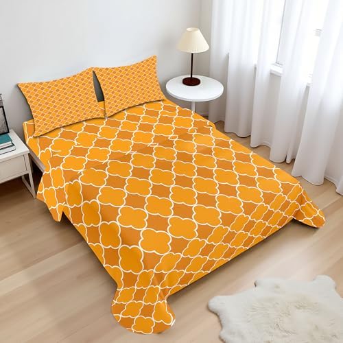 Ambesonne Quatrefoil Sheet Set, Clover Shape Girih Pattern Eastern Trellis Tradition Floral Oriental, Fitted and Flat Sheet with Pillowcases Bedding Accent 4 Piece Set, Full, Brown Yellow - Thumbnail 3