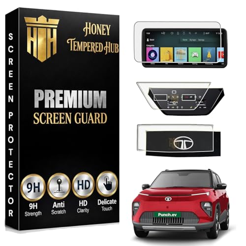 Image of Glossy Screen Protector for Tata Punch EV 2024 Empowered & Empowered+ | 10.25 inch Infotainment, Instrument Cluster & Interior Panel Guard | Anti-Scratch | Non-Tempered (PUNCH EV 2026-4PACK)