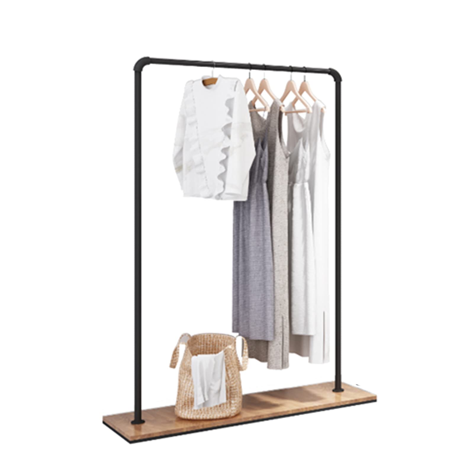 CENAP Garment Rack Industrial Pipe Clothing Racks with Solid Wood Shelves, Garment Racks, Coat Rack Clothing Display Rack for Bedroom Boutique Retail/150 * 40 * 160Cm