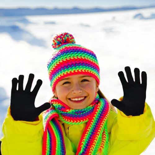 Image of 2 Pairs Winter Kids Gloves, Stretchy Warm Knit for Boys Girls Age 3-6 | Unisex for Kids & Toddler Boys Girls, Soft Stretch Black Magic Gloves, Warm for Daily Outdoor Activities