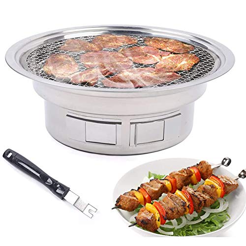 35cm Runde Barbecue Grill Tragbarer Haushalt Smokeless Holzkohlegrill Tischgrill Grill Kleiner Gartengrill mit Grillnetz für Grillen im