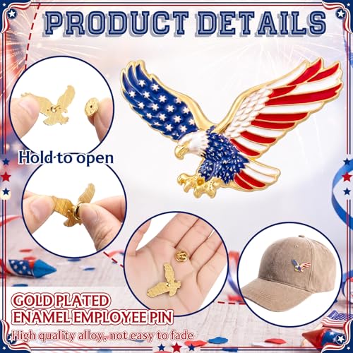 Image of Suncalla 25 /50 Pcs American Flag Eagle Lapel Pin Veterans Day Star Lapel Pin 4th of July Brooch Patriotic Accessories Gift