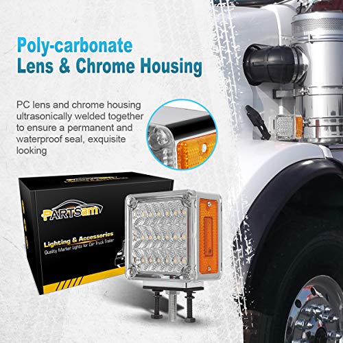 Partsam 2X Square Double Face Led Pedestal Light Cab Fender Turn Signal Light For Truck Towing Trailer,Dual Face Led Stop Turn Tail Parking Light Replacement For Peterbilt/Freightliner/Kenworth Trucks #TOP2