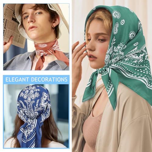 Image of Fishinsea 4 Pcs 27.5'' x 27.5'' Satin Silk Head Scarf Hair Scarves Large Bandanas Neck Scarf for Women Girls