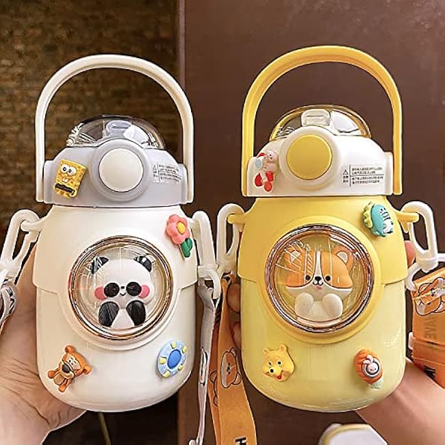 NCDUANSAN 700ML Kawaii Insulated Water Cup 316 Stainless Steel Cute Girl Outdoor Bottle Portable Straw Drinking Bottle