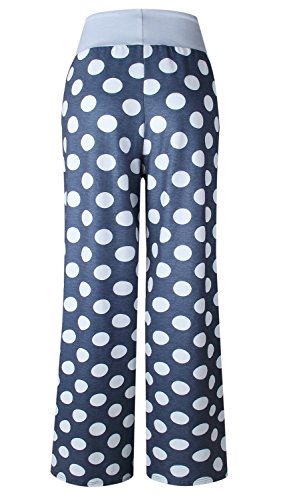 Amiery Womens Comfy Stretch Polka Dot Casual Pajamas Pants Bottom Palazzo Lounge Pants Blue Grey L #TOP5