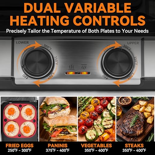 Image of Baker's Friend 4-slice Panini Press Grill Cheese Sandwich Maker, Electric Grill Indoor with Temperature Setting, Opens 180 Degrees, Dual Non-stick Surfaces, 4-circle Silicone Mold, Reversible Plates