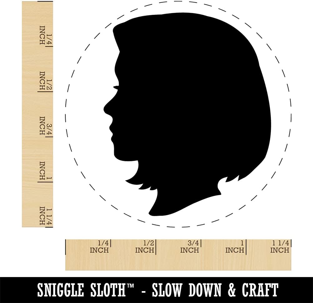 Woman Head Silhouette Self-Inking Rubber Stamp Ink Stamper for Stamping Crafting Planners - 1-1/2 Inch Large - Blue Ink
