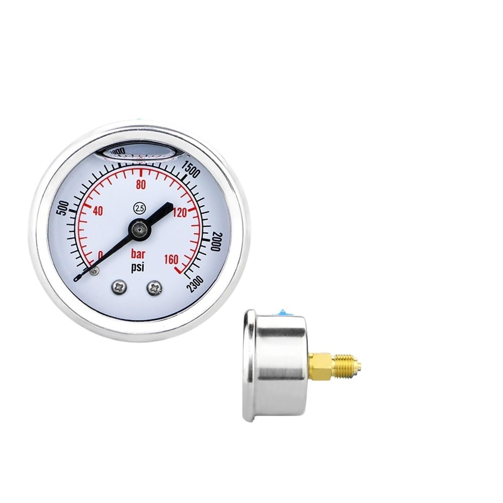 Manómetro de presión de agua y gas con llenado de glicerina, 50 mm, precisión 2,5%, conexión trasera, for calderas y cafeteras.(M10-1 With oil,-1-0bar)