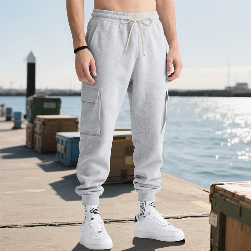 Mens Casual Sweatpants Fashion Solid Color Cargo Pants Comfy Loose Drawstring Waist Trousers Fall Jogger Clothing2