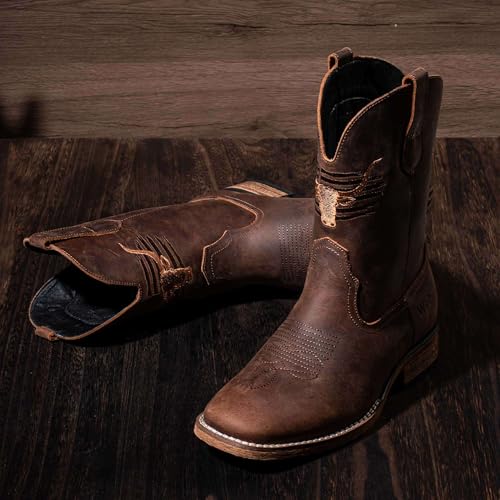 Image of Winbird Cowboy Boots For Men Wide Square Toe Western Slip Resist Mens Boots | Vegan /Genuine Leather Retro Country Patriot Pull On Chunky Heel Boots for Spring Fall, Botas Vaqueras Para Hombre